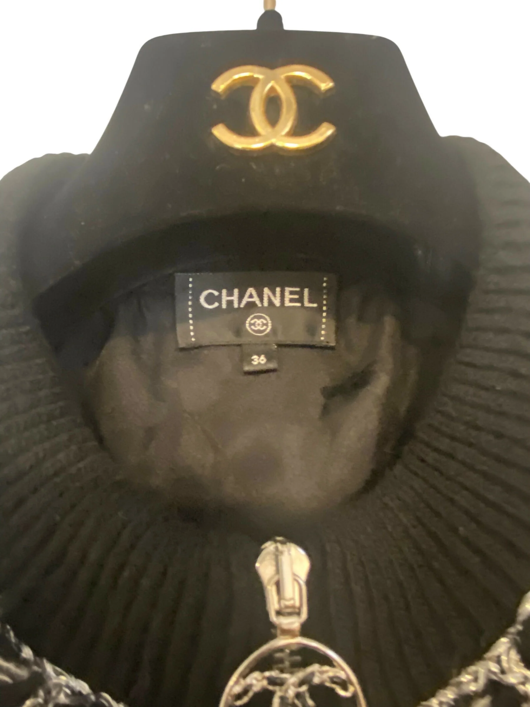 CHANEL 19B Black Alpaca CC Zipper Bomber Jacket Coat FR 36 - Image 10