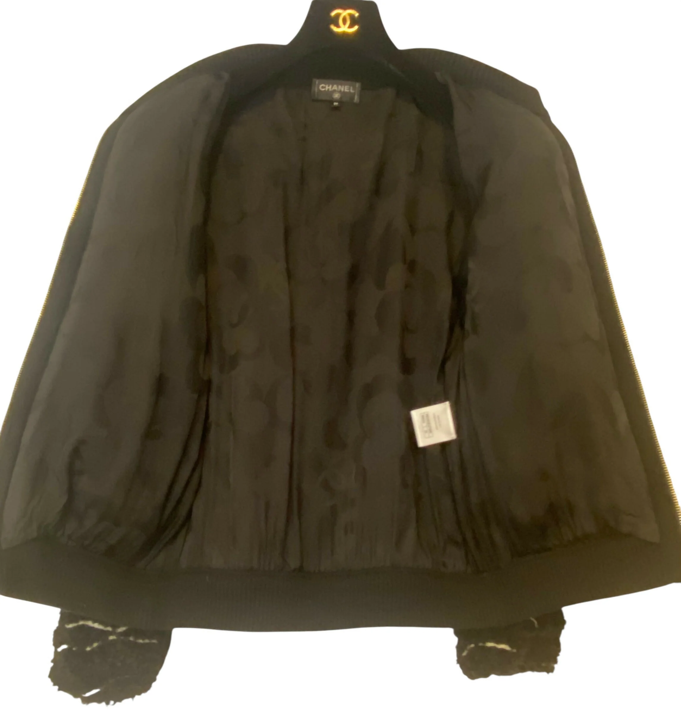 CHANEL 19B Black Alpaca CC Zipper Bomber Jacket Coat FR 36 - Image 6