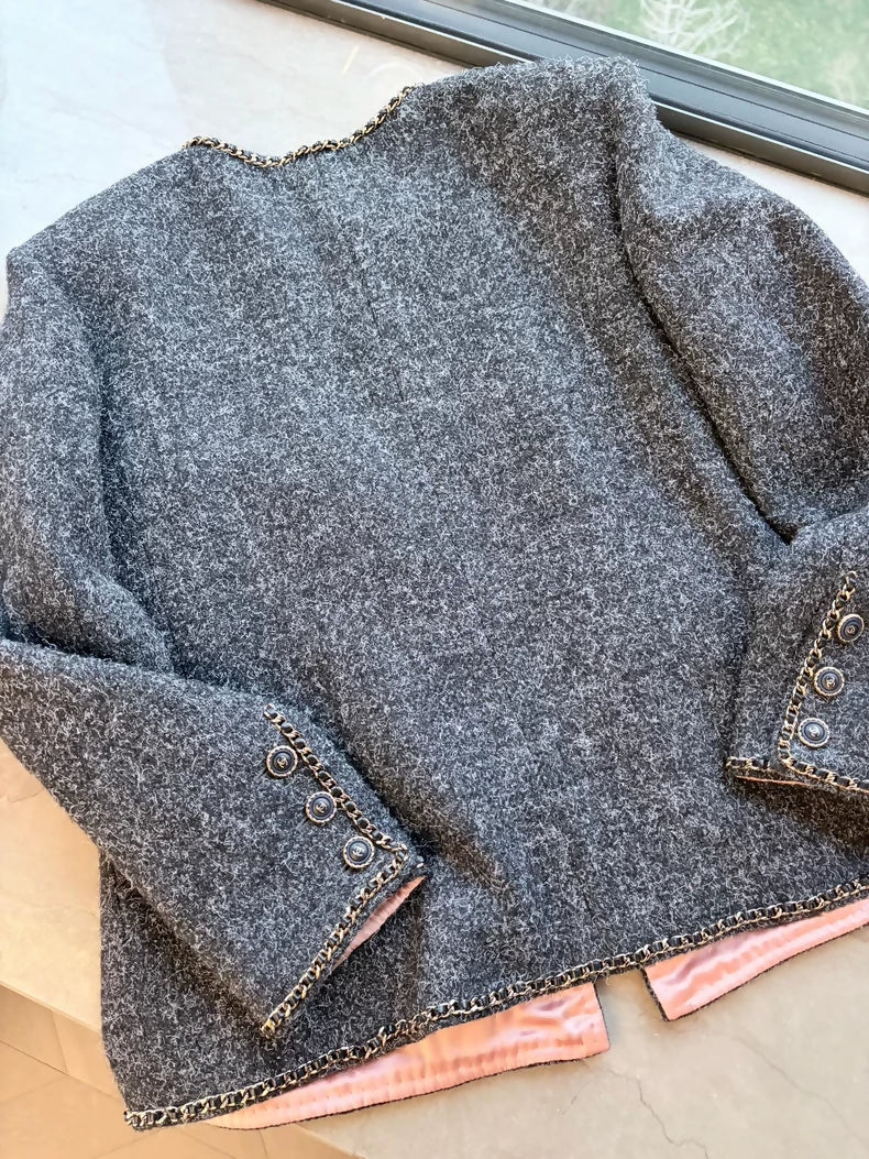 Chanel 19b grey wool jacket - Image 7