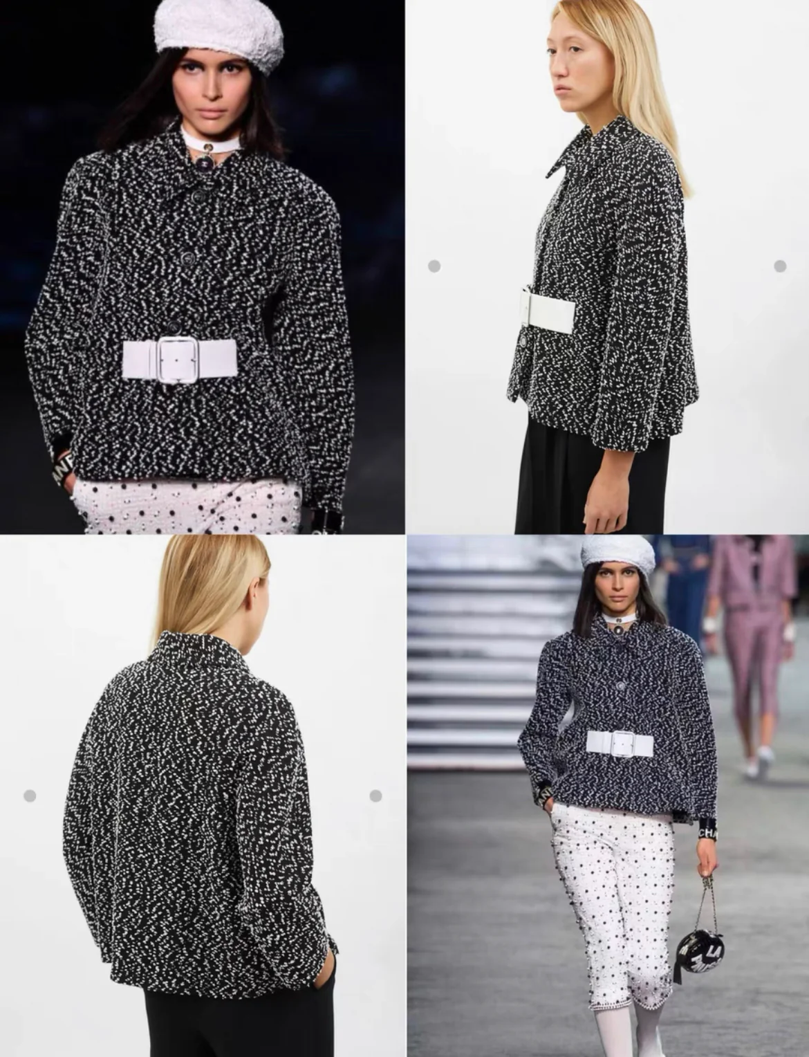 Chanel 19C Black/White Wool Tweed Jacket with wide white belt size 40 - Image 7