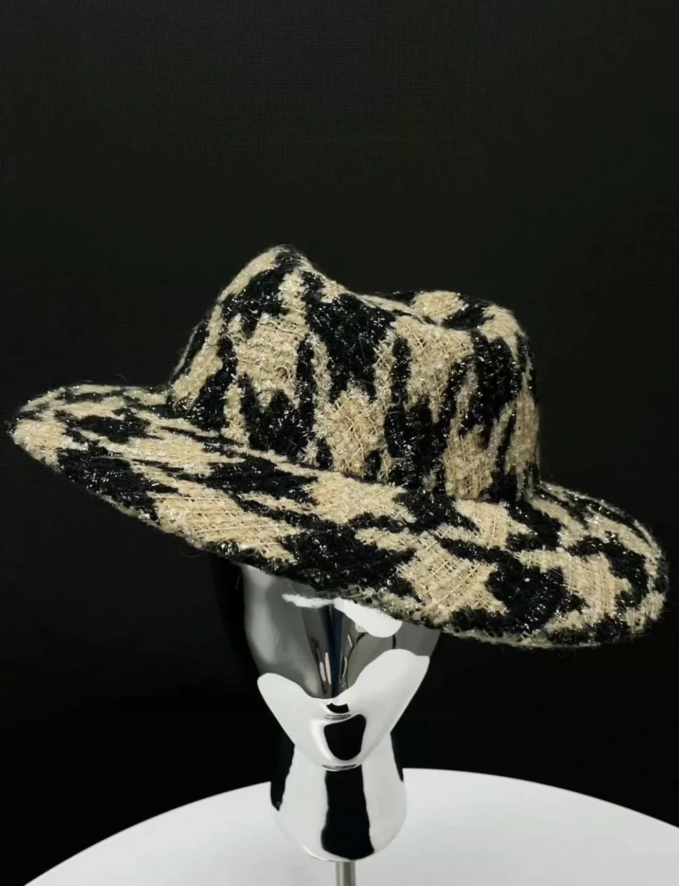 Chanel 19K Beige & Black Tweed Fedora Hat