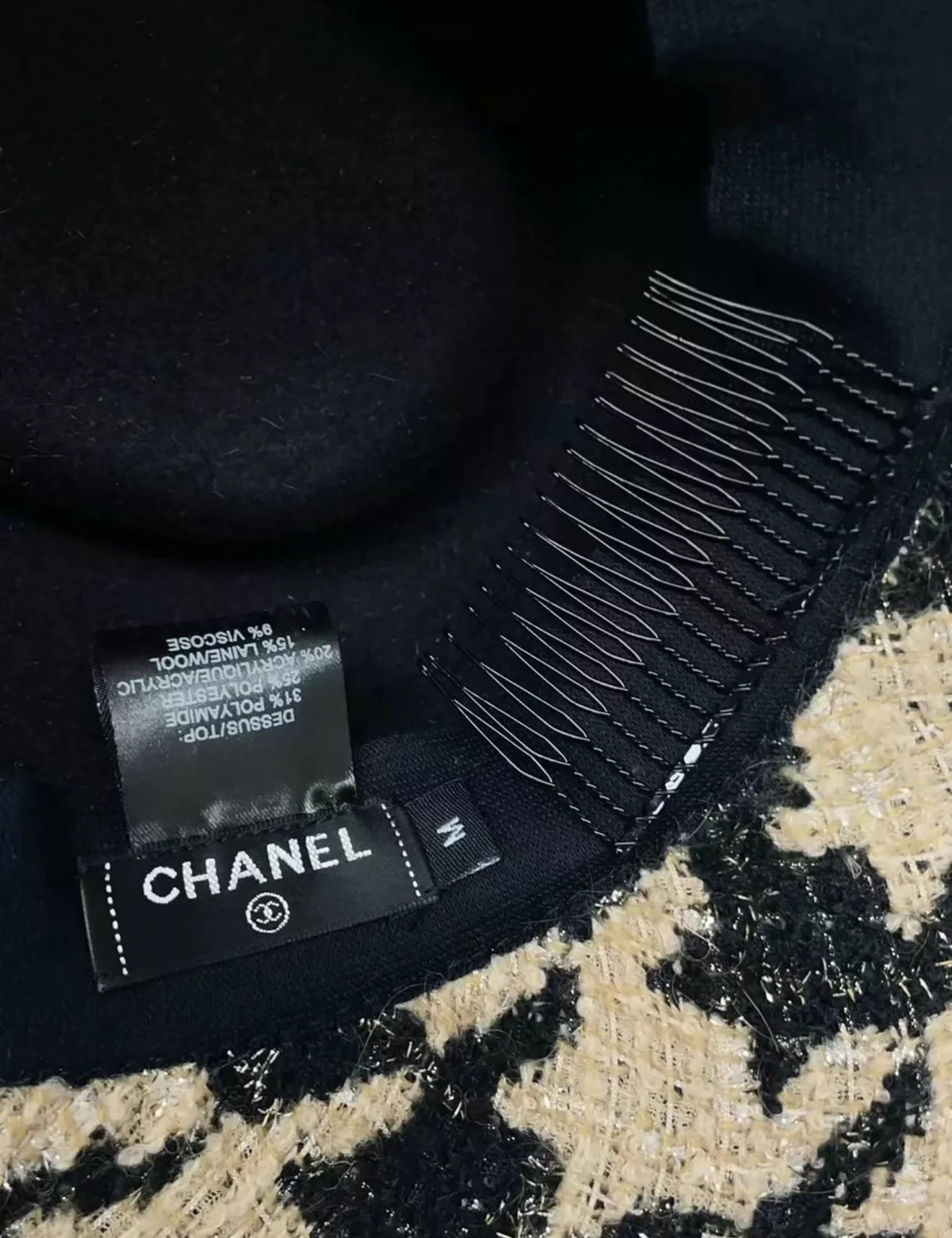 Chanel 19K Beige & Black Tweed Fedora Hat - Image 5