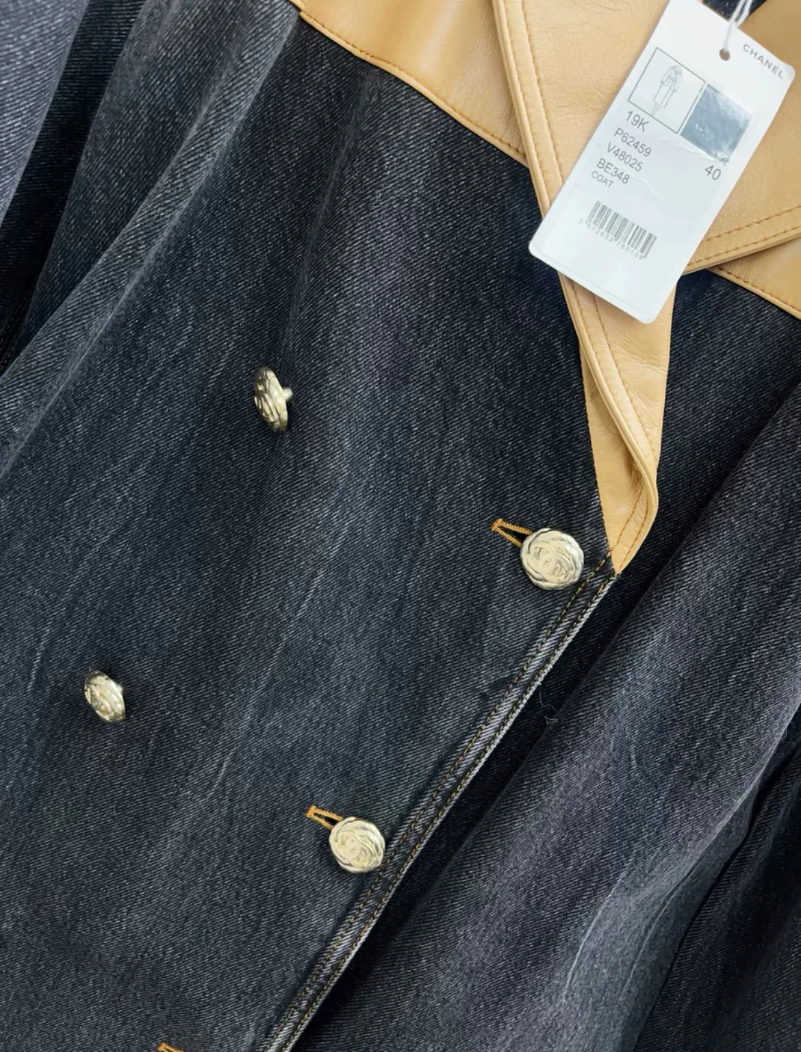 Chanel 19K denim/leather coat size 40 - Image 3