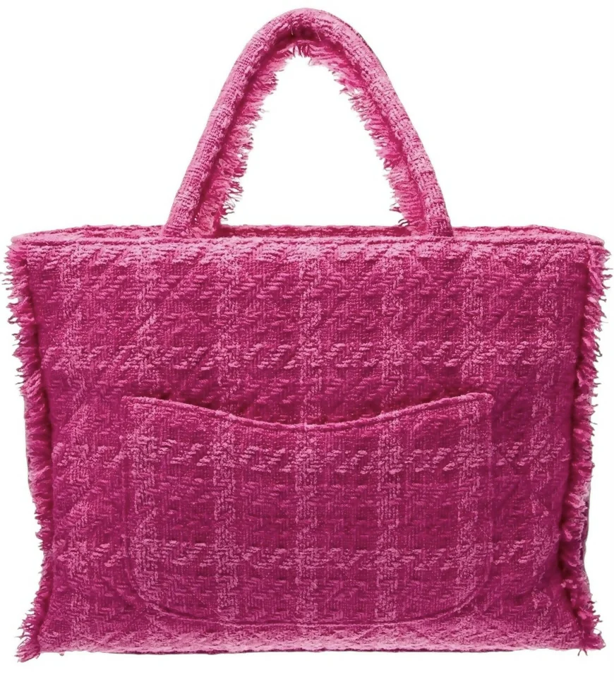 Chanel 19K Giant Large Logo Pink Fuscia Wool Tweed Shopping Bag GHW - Image 5