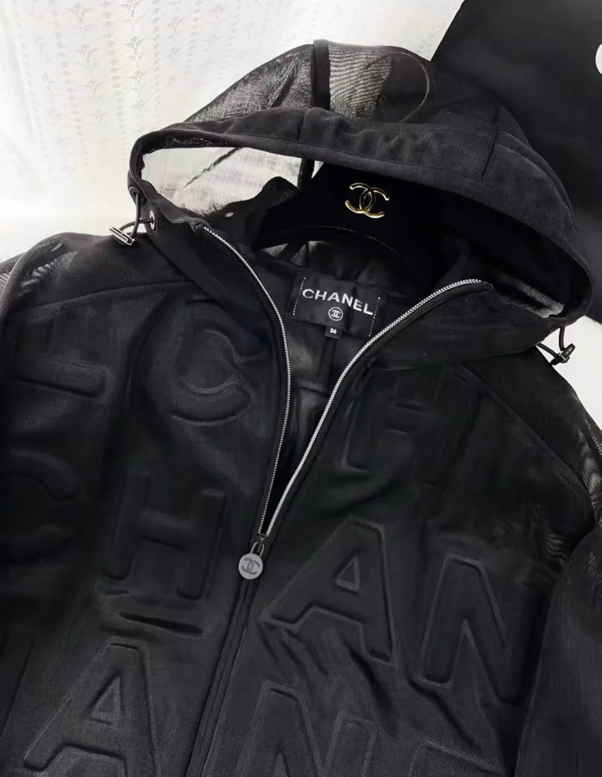 Chanel 19P black embossed Cc letters jacket size 36 - Image 2