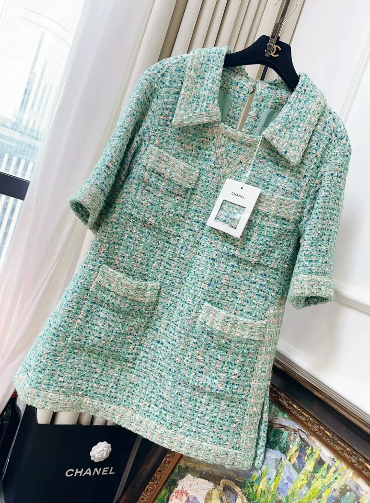 Chanel 19S Green Tweed Dress