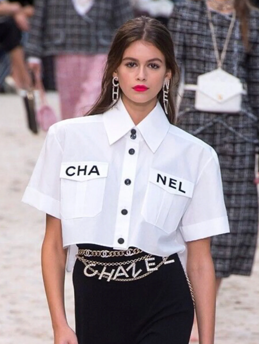 Chanel 19S LOGO CROP BLOUSE SHIRTS TOP IN WHITE size 36 - Image 5