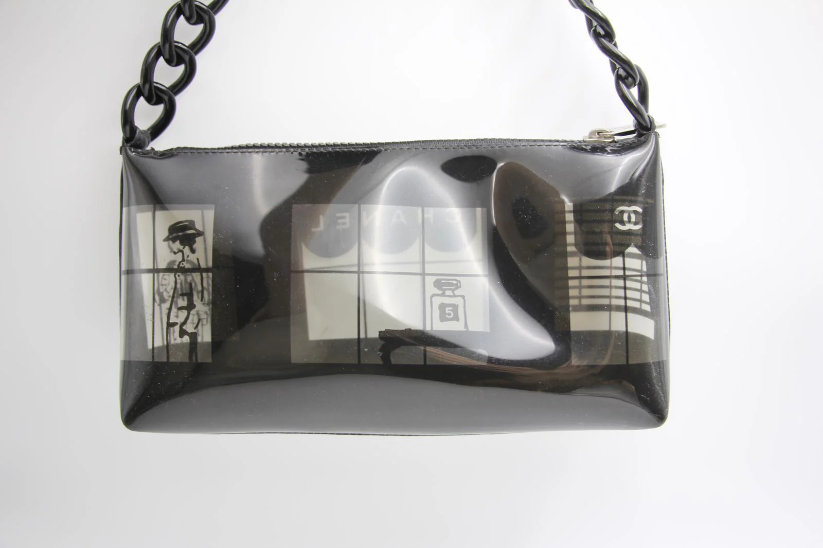Chanel 2003 Coco Window Chain Black Vinyl Pouch - Image 2