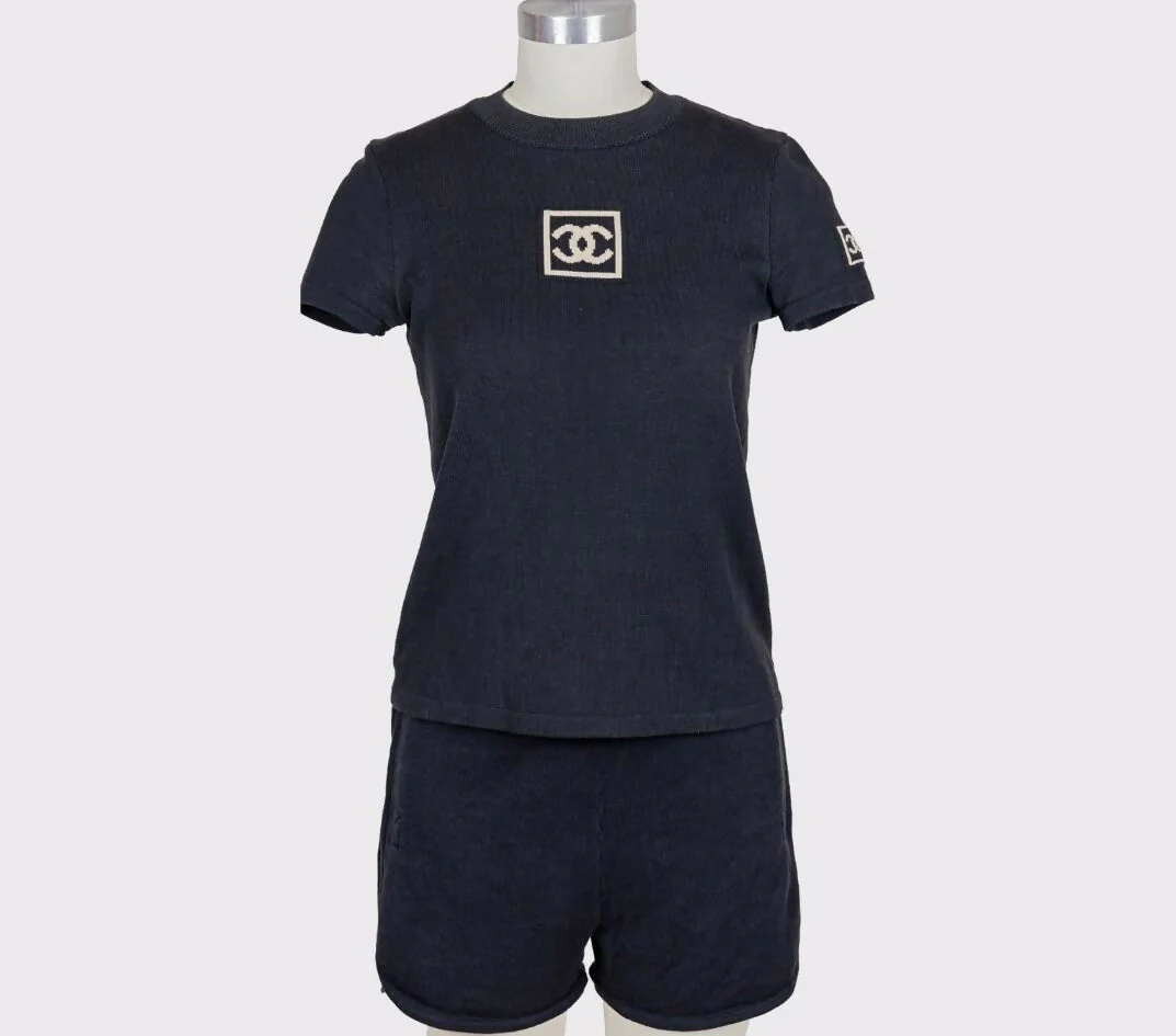 Chanel 2003 Vintage Navy Blue Knit Logo Lounge Set - Image 2