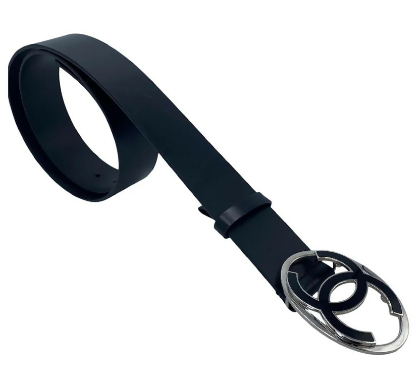 Chanel 2013 Black Silver Oval CC Leather Belt Size 90/36 - Image 2