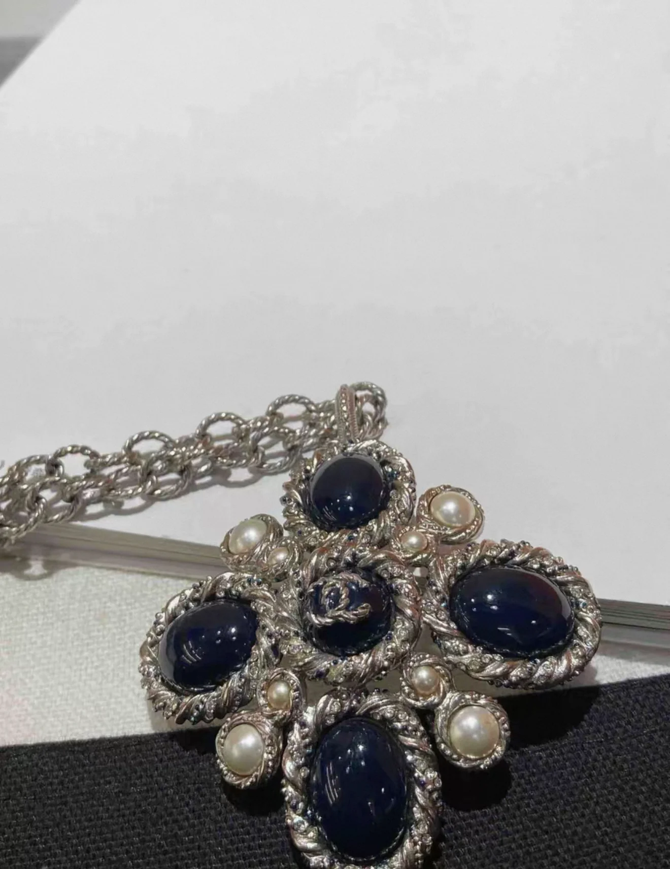 Chanel 2013 Blue/Silver Cross pendant necklace - Image 2