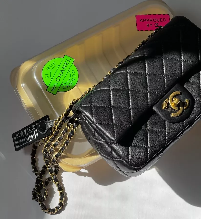 Chanel 2014 Black Lambskin Minaudière “Meat Package” Flap Bag - Image 2