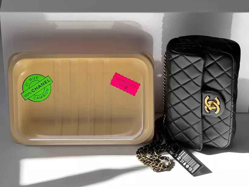 Chanel 2014 Black Lambskin Minaudière “Meat Package” Flap Bag - Image 4