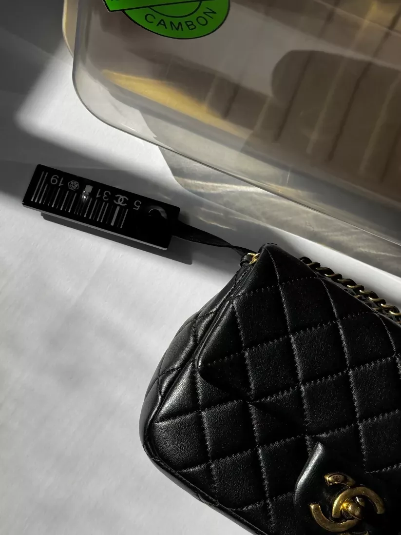 Chanel 2014 Black Lambskin Minaudière “Meat Package” Flap Bag - Image 6