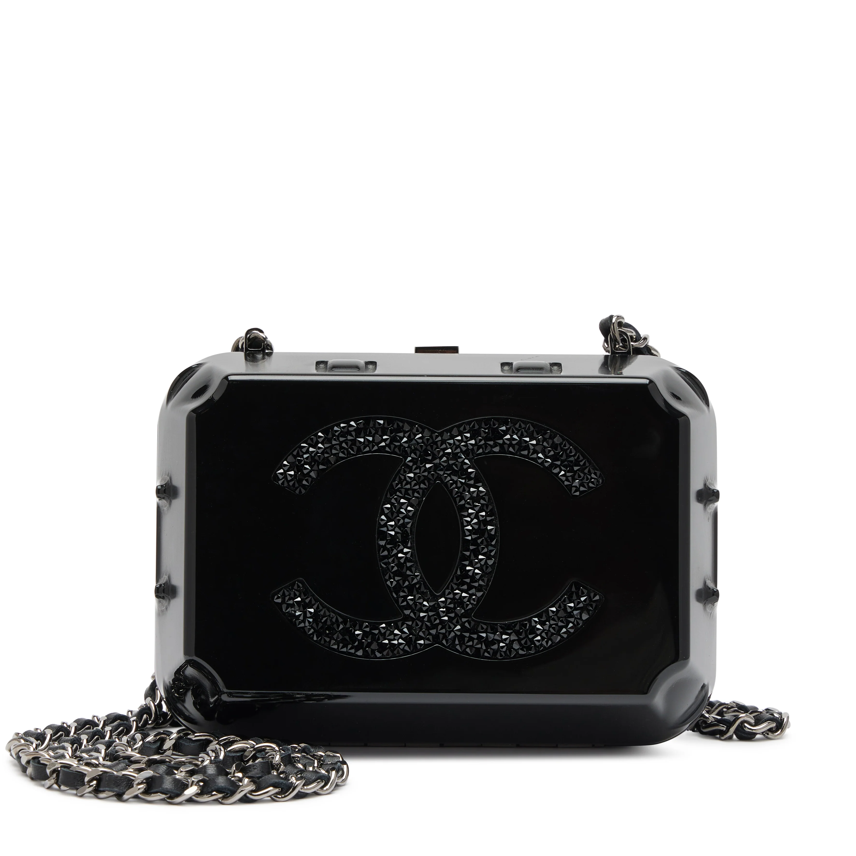 Chanel 2014 Black Plexiglass Supermarket Egg Carton Minaudière Strass CC Jewelry Box Clutch Silver Hardware - Image 2