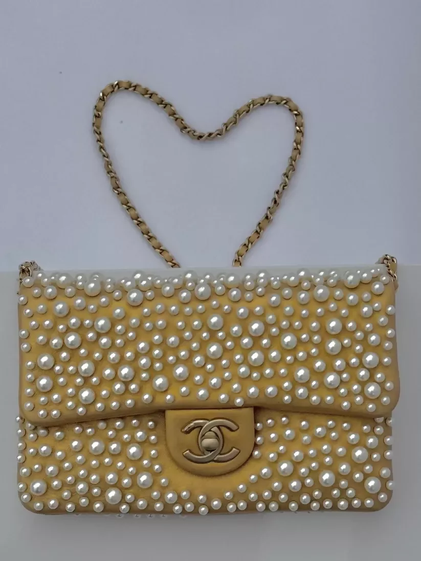 Chanel 2015 Paris–Dubai Gold Metallic Pearly Wallet on Chain - Image 10