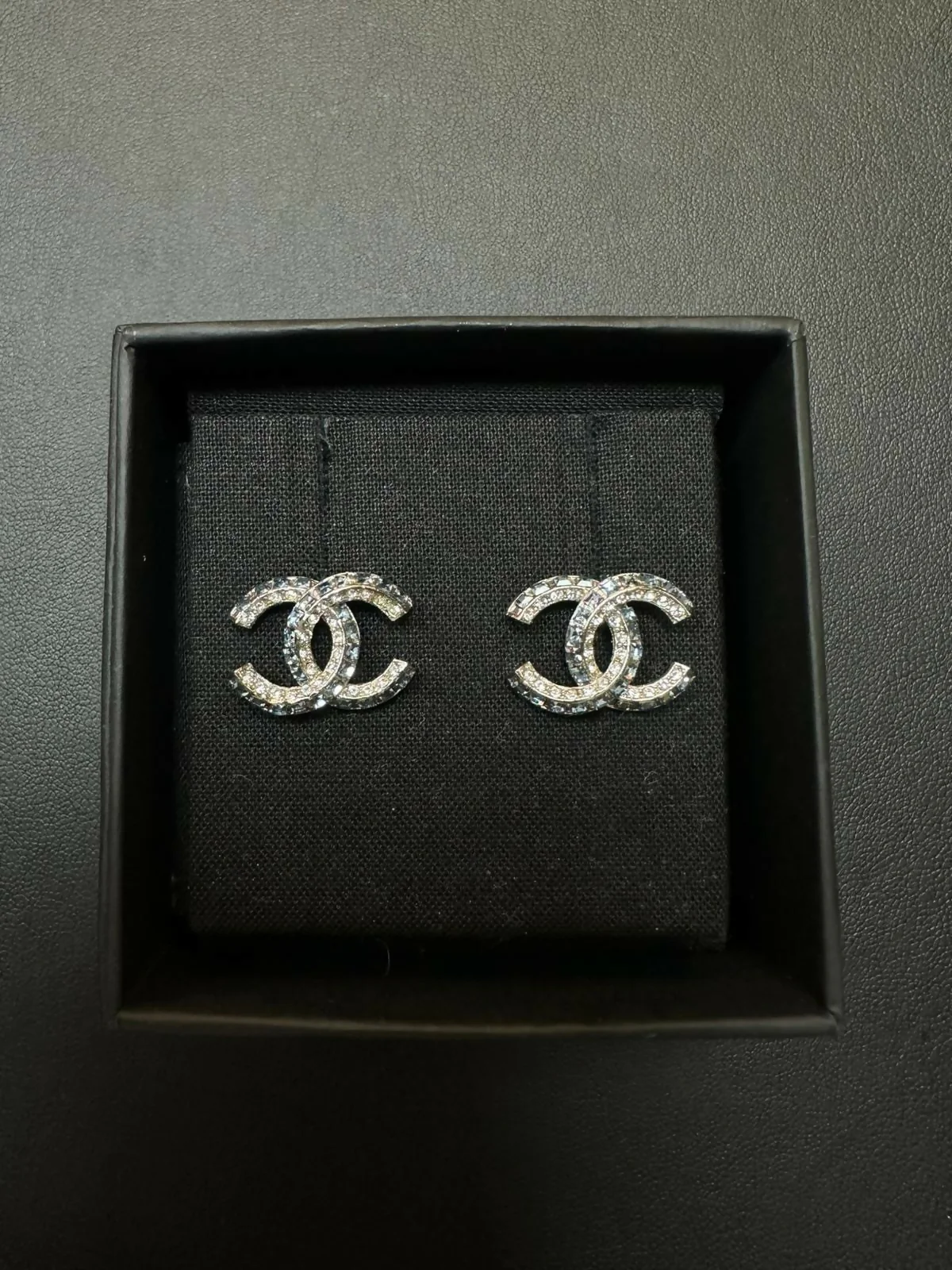 Chanel 2019 Rhinestone Classic COCO Mark Stud Earrings