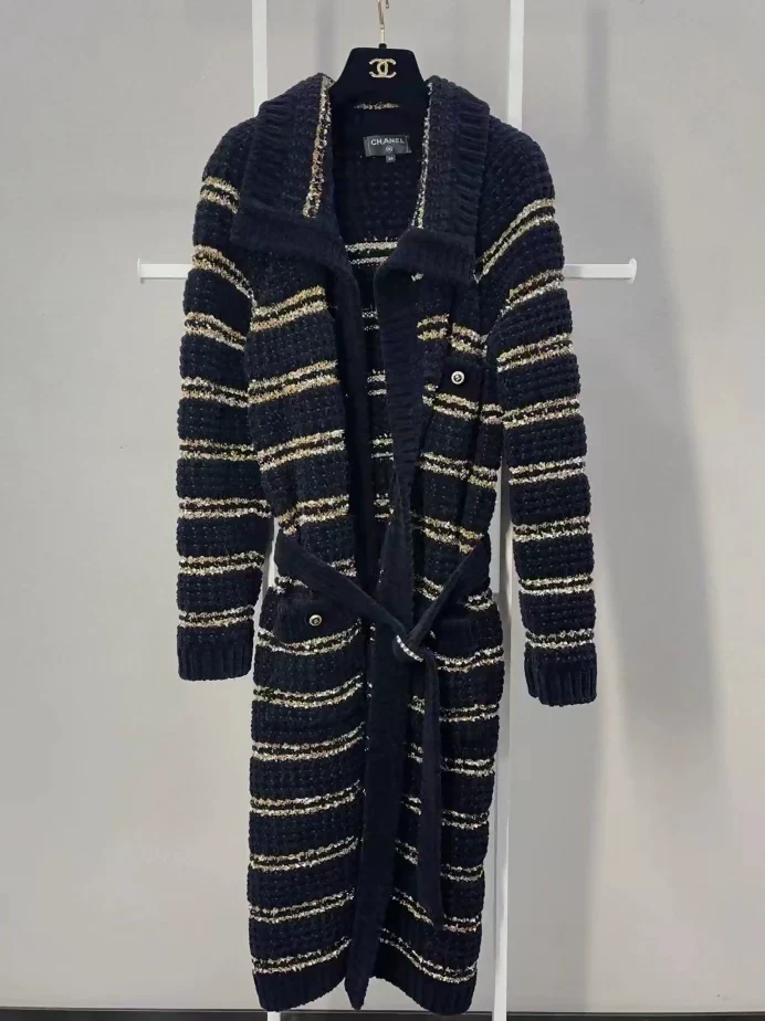Chanel 2020 Black and Gold Long Coat