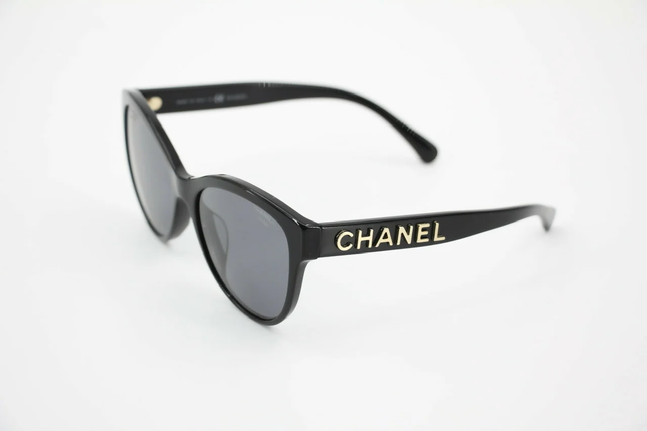 Chanel 2021 Resin Black with Gold-Tone Lettering Sunglasses - Image 2