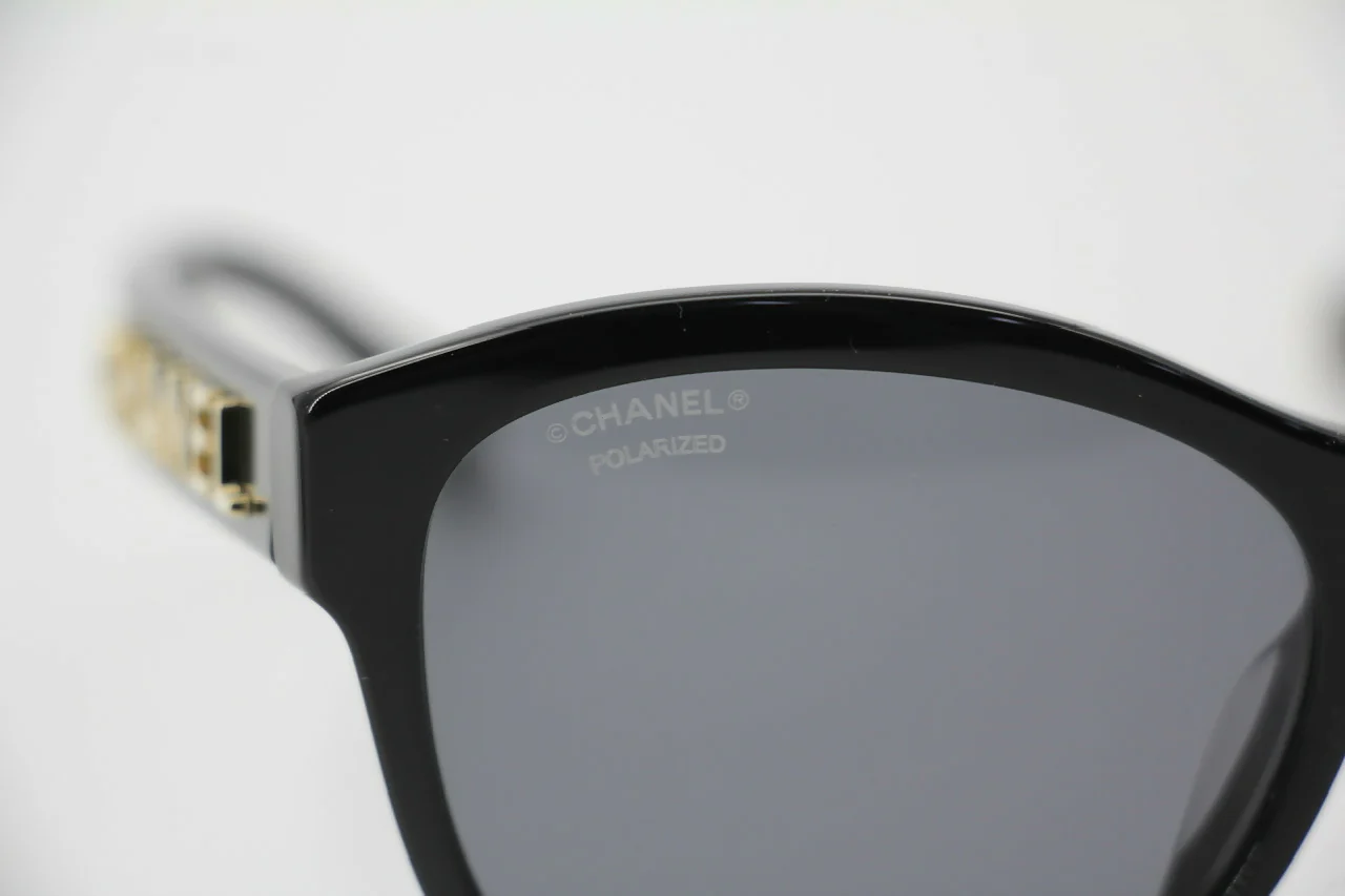 Chanel 2021 Resin Black with Gold-Tone Lettering Sunglasses - Image 5