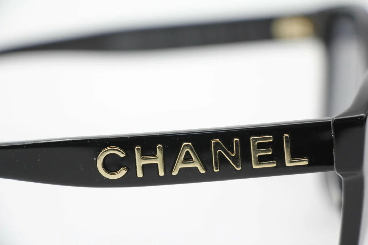 Chanel 2021 Resin Black with Gold-Tone Lettering Sunglasses - Image 7