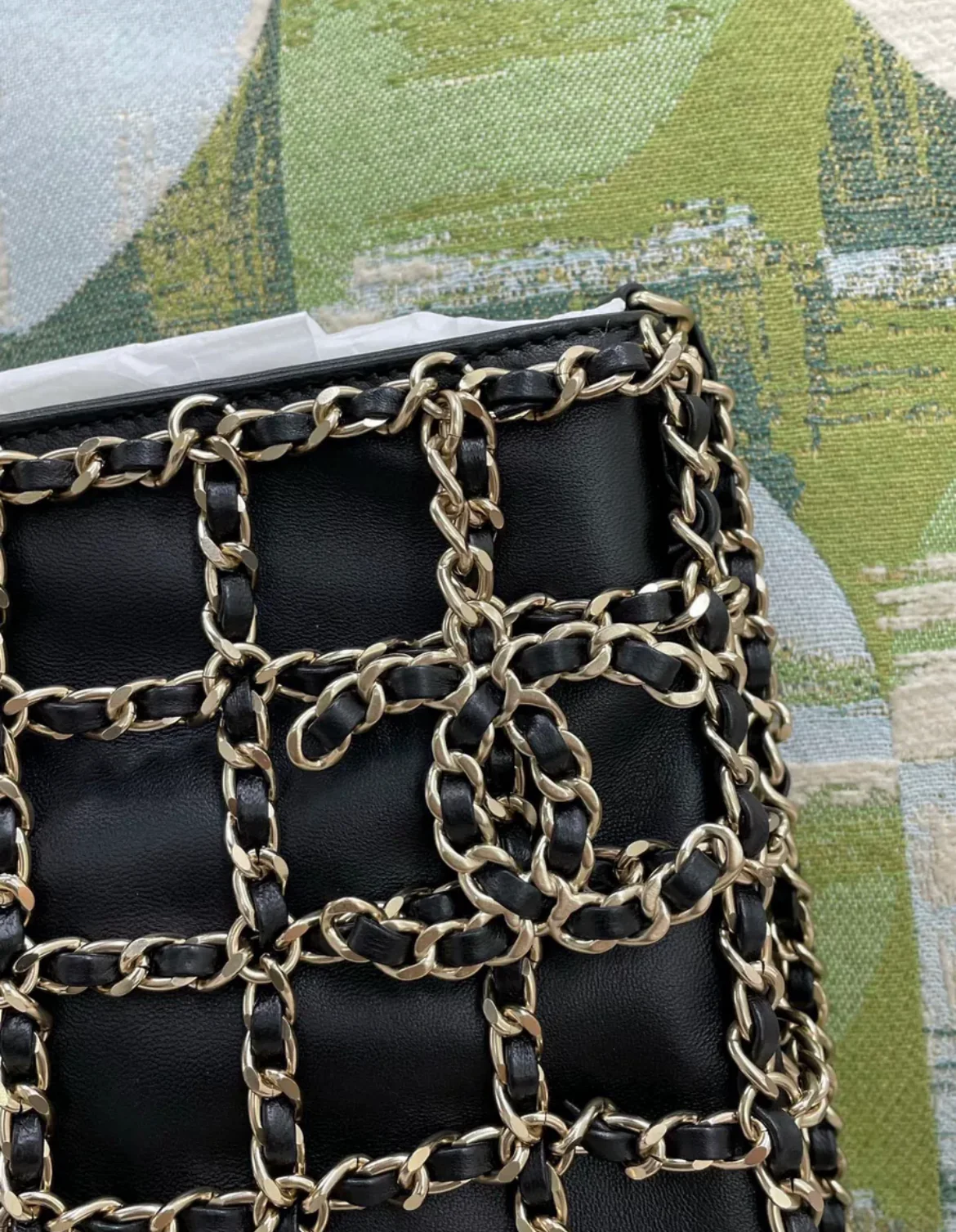 Chanel 2022 Black Leather & gold Chain Large Shopping Tote Gold Hardware - Image 4