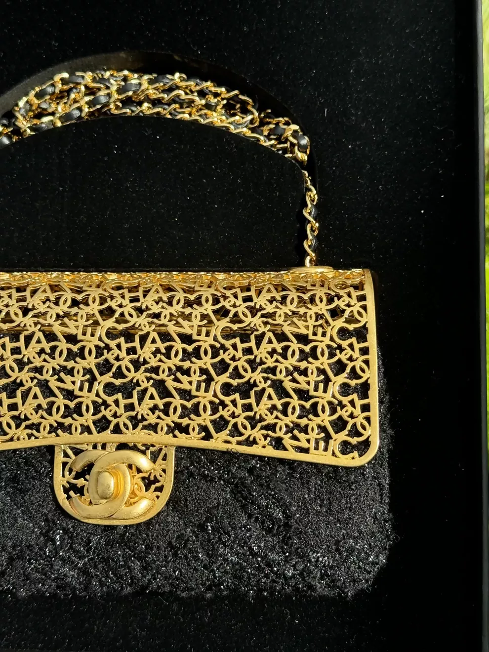 Chanel 2022 Mini Tweed Evening Flap Bag Black Gold CC Logo - Image 2