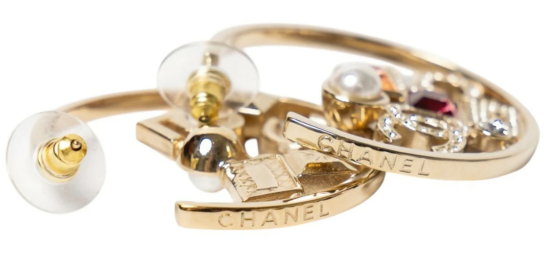 Chanel 2023 Multicolor Gold N 5 Timeless Large Hoop Earrings - Image 3