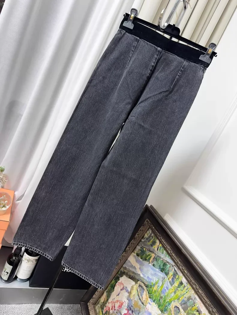 Chanel 20A black and grey velvet patchwork denim jeans - Image 2
