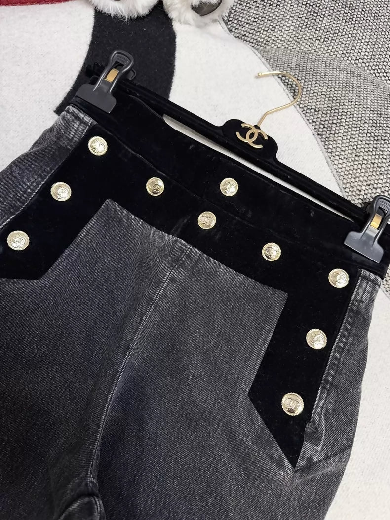 Chanel 20A black and grey velvet patchwork denim jeans - Image 3