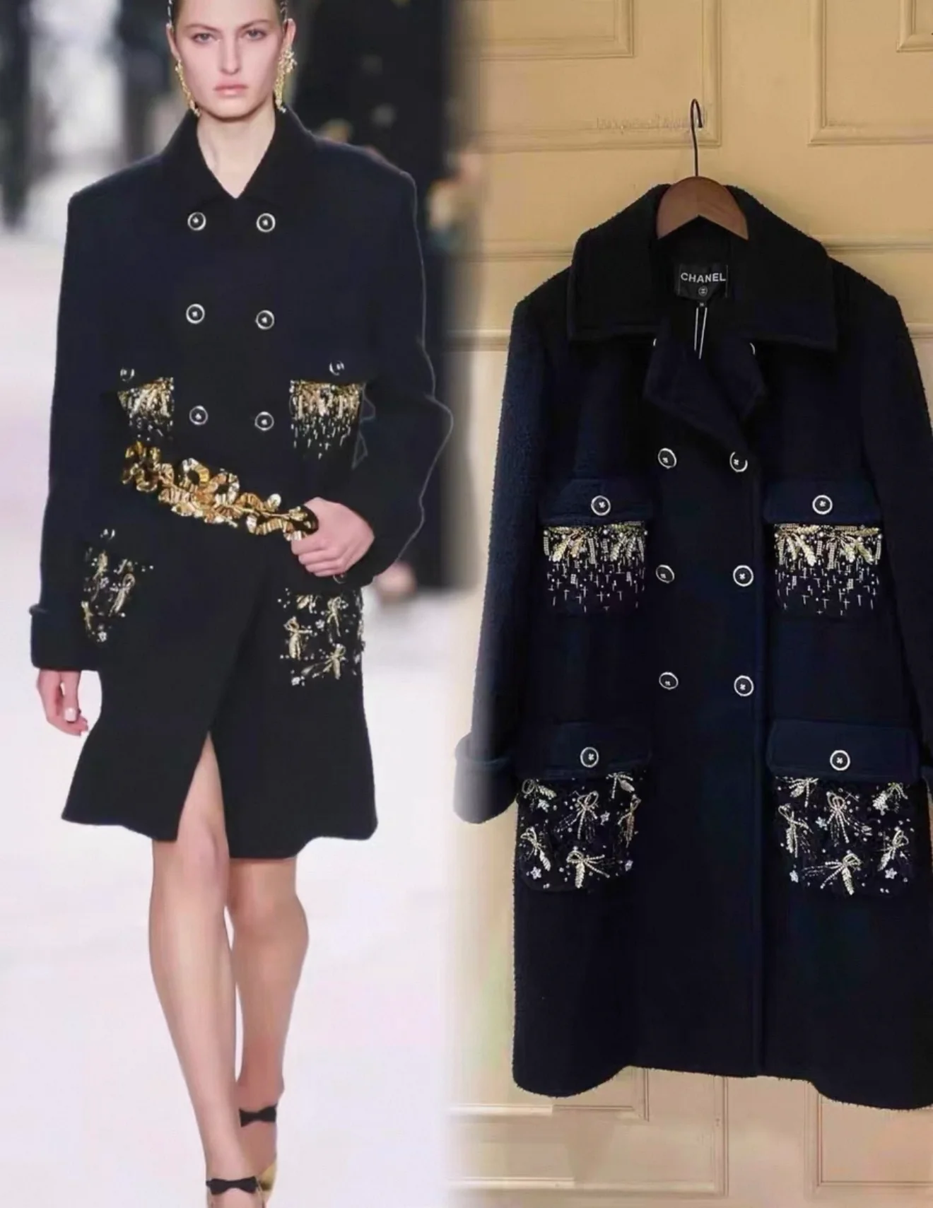 Chanel 20A black coat with gold embroidery details 38FR - Image 2