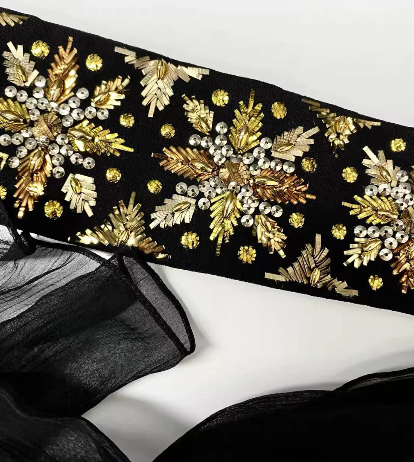 Chanel 20A Black Embroidered Silk Muslin Belt - Image 2