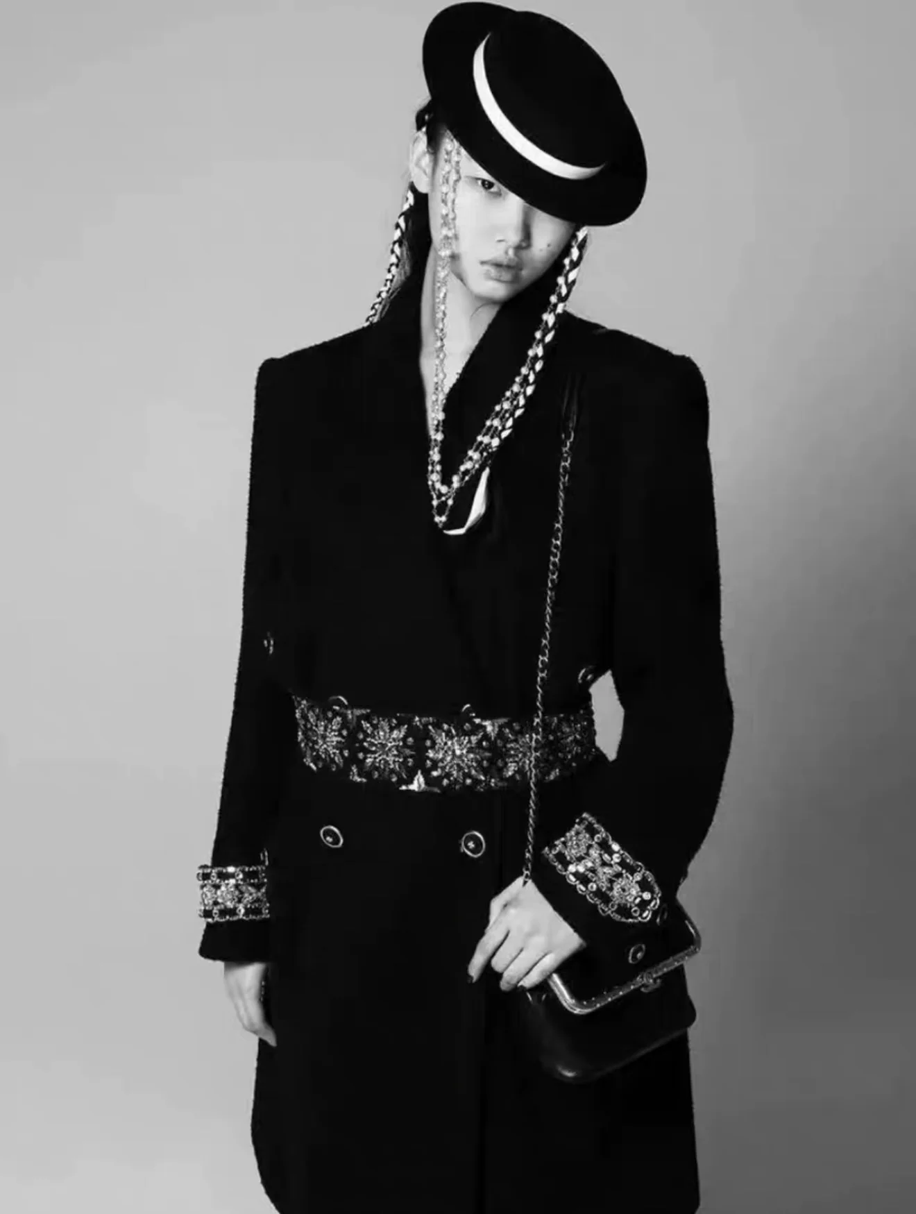 Chanel 20A Black Embroidered Silk Muslin Belt - Image 5