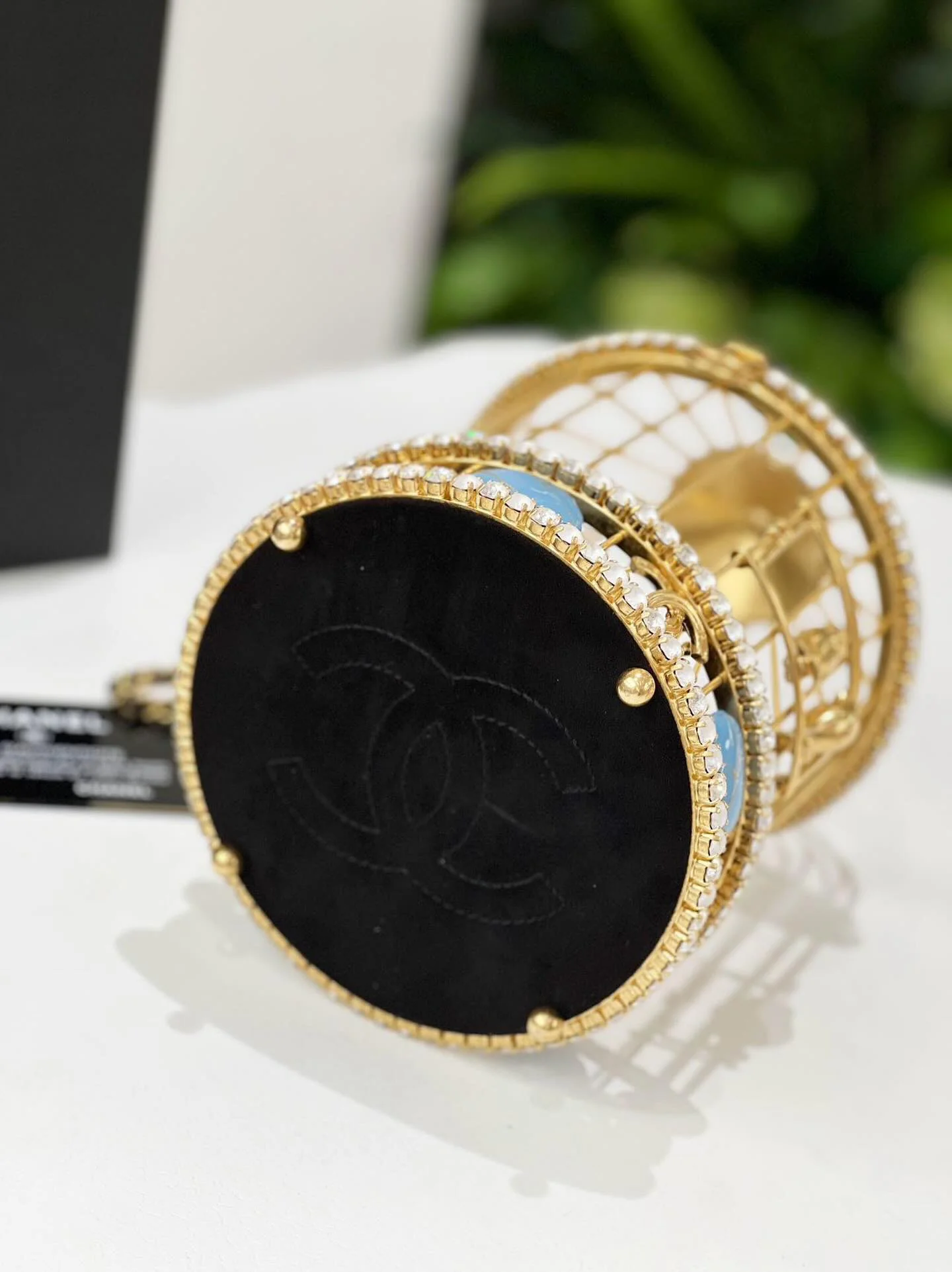 Chanel 20A Metal Crystal Enamel CC Love Bird Cage Minaudiere Clutch Black & Gold Multicolor - Image 6
