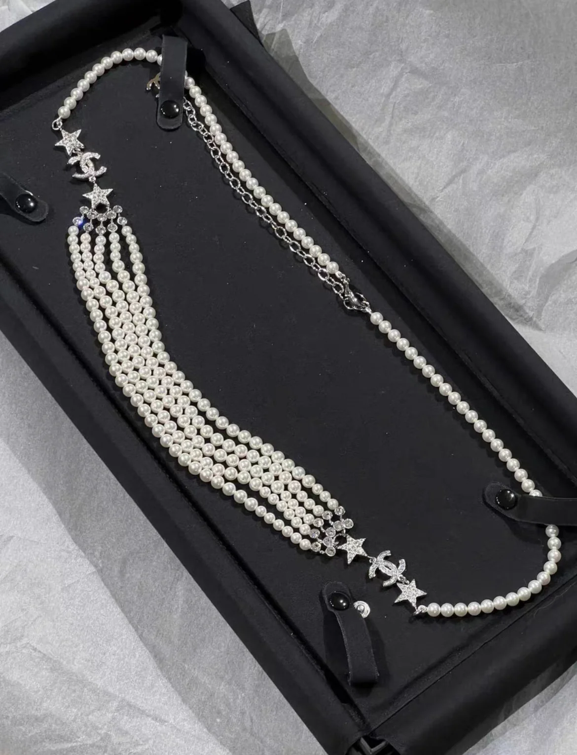 Chanel 20A multi-layered pearl star full diamond waist chain belt - Image 2