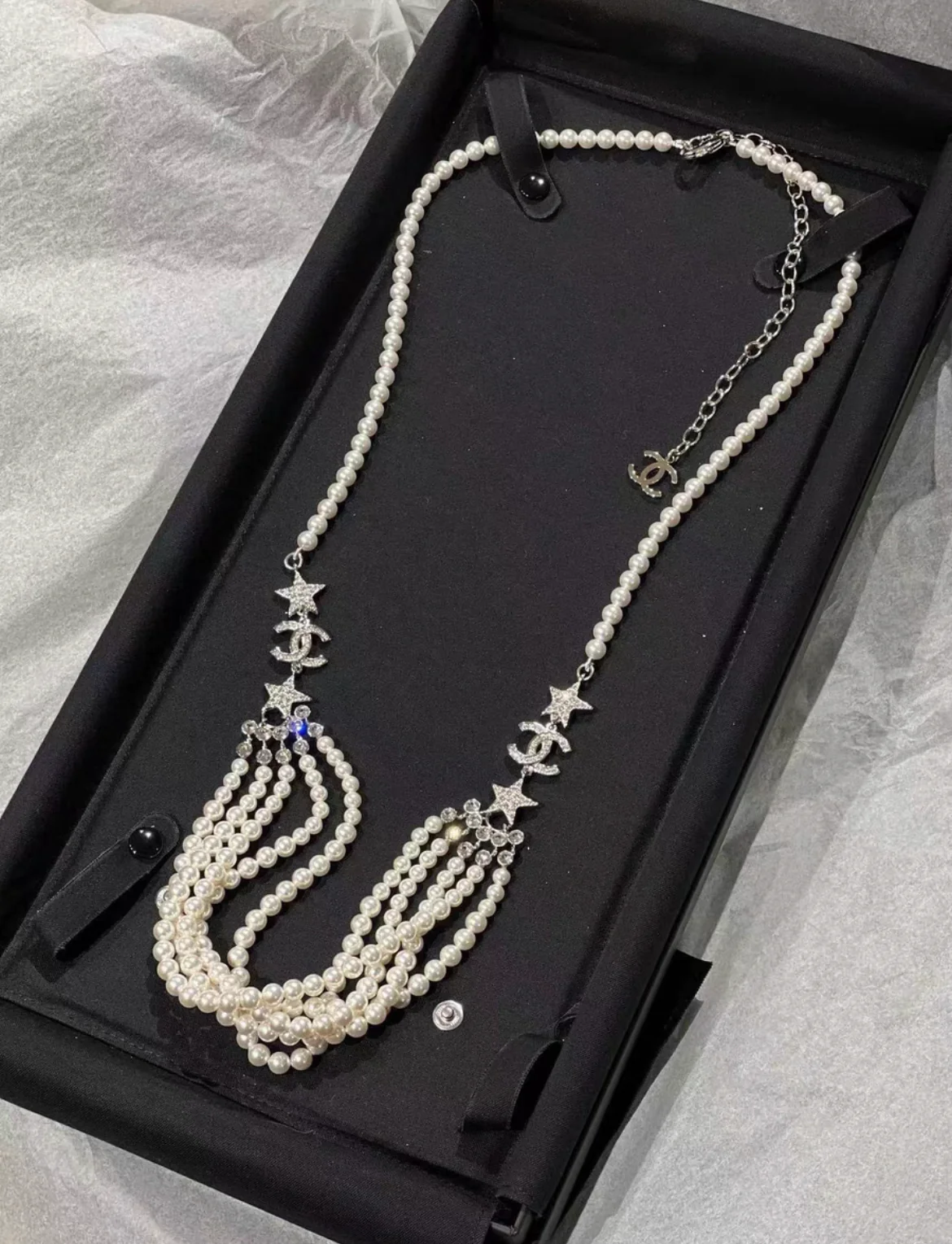 Chanel 20A multi-layered pearl star full diamond waist chain belt - Image 5