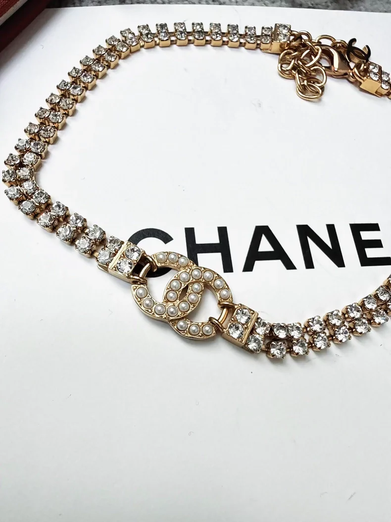 Chanel 20B double C full diamond light gold choker necklace - Image 2