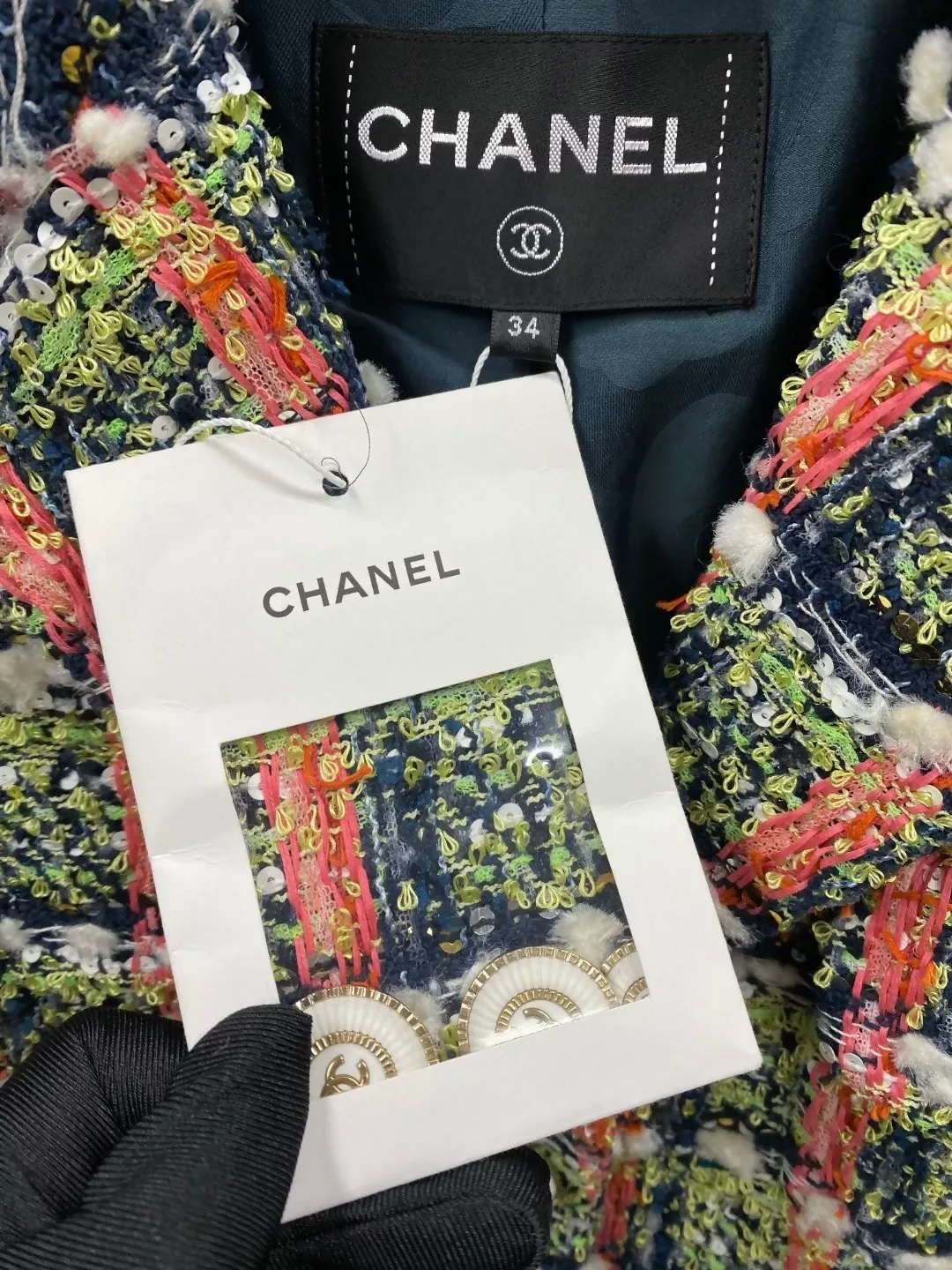 Chanel 20C Orange & Green tweed Jacket - Image 3