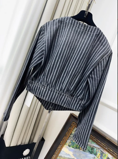 Chanel 20K Blue/Grey Striped Denim Jacket - Image 2