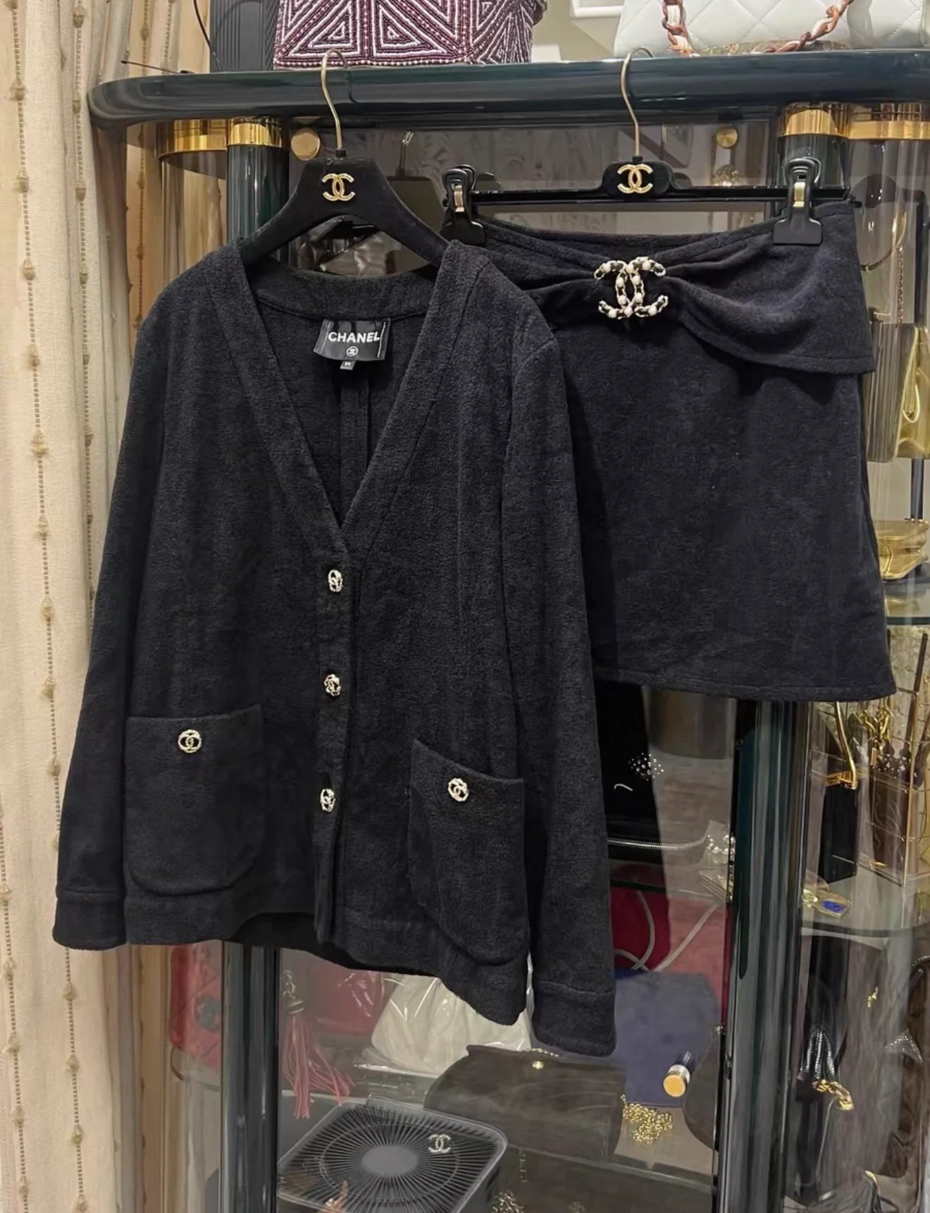 Chanel 20P black cardigan and skirt set