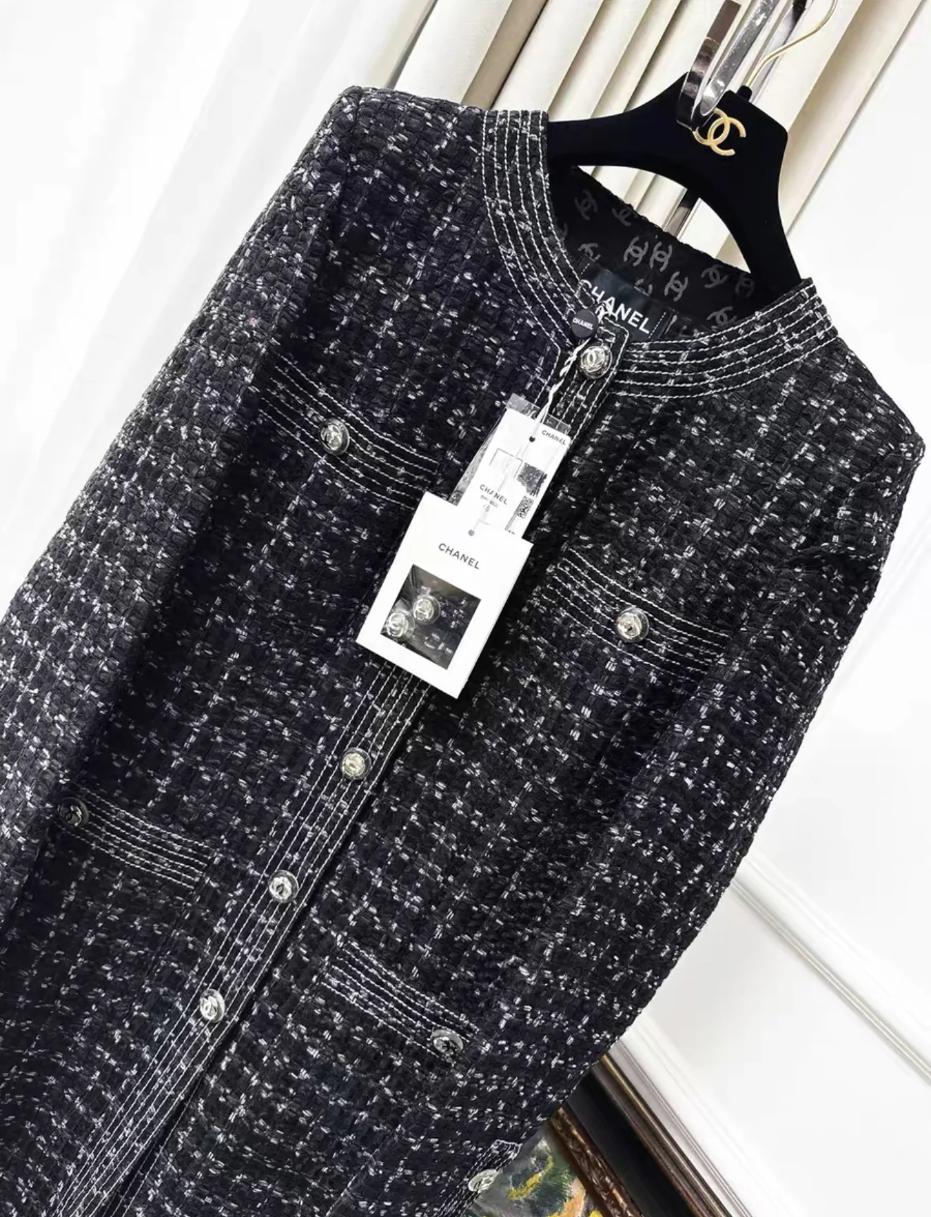 Chanel 20p black houndstooth long coat - Image 2