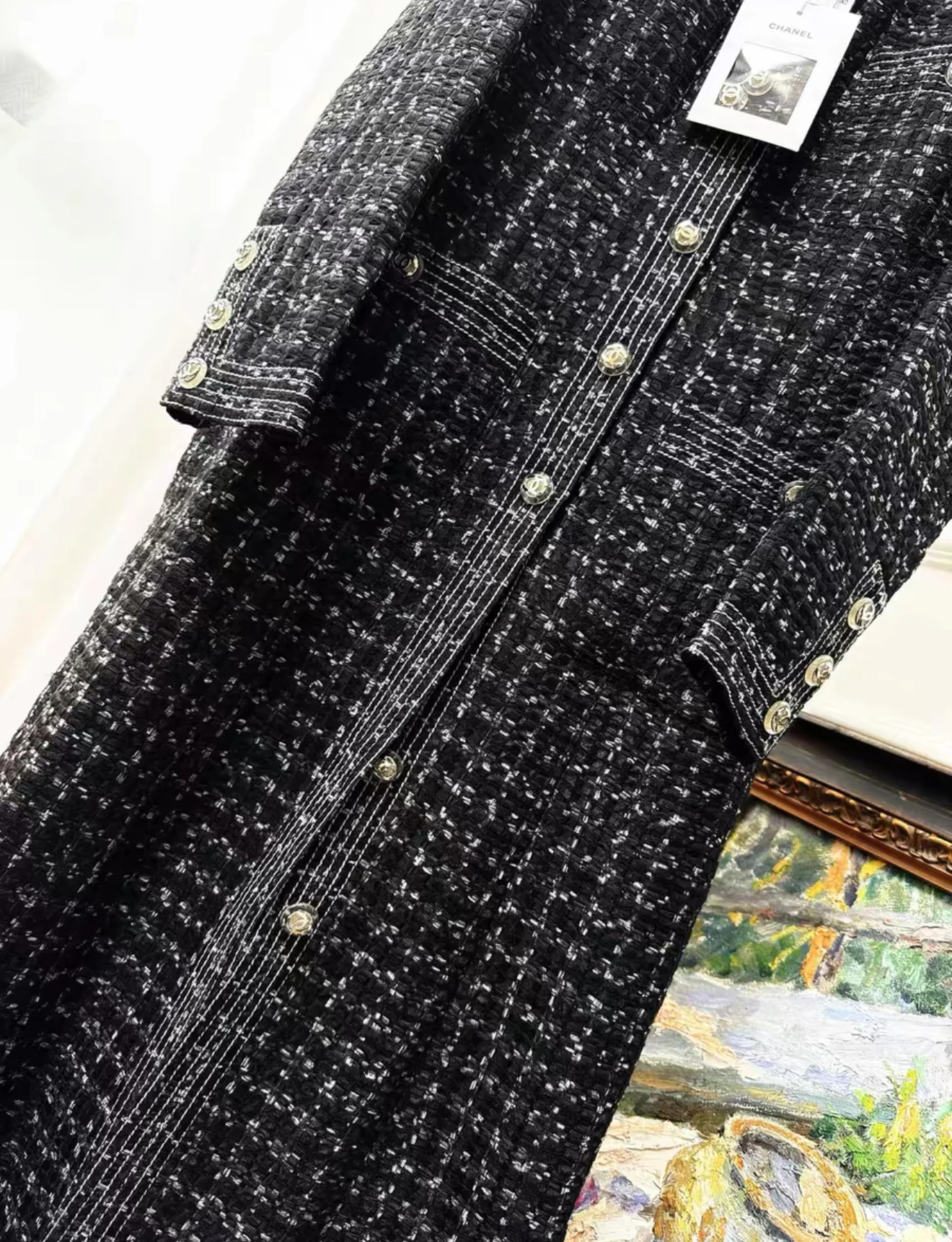 Chanel 20p black houndstooth long coat - Image 3