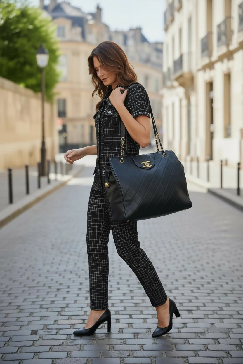 Chanel 20S Black Metallic Silver Iridescent One Piece Jumpsuit FR 38 - Image 10