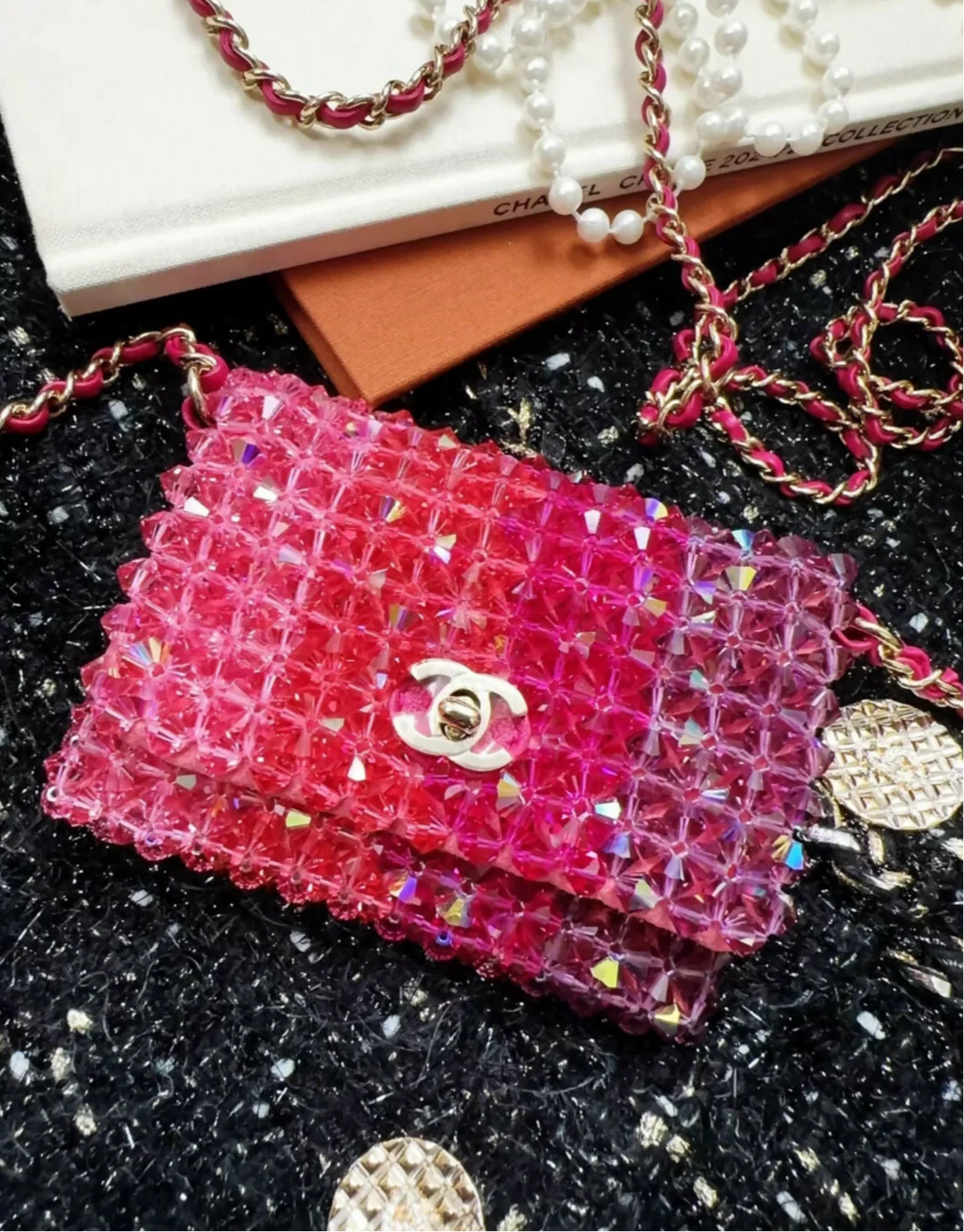 Chanel 20s pink/red crystal mini chain bag - Image 2