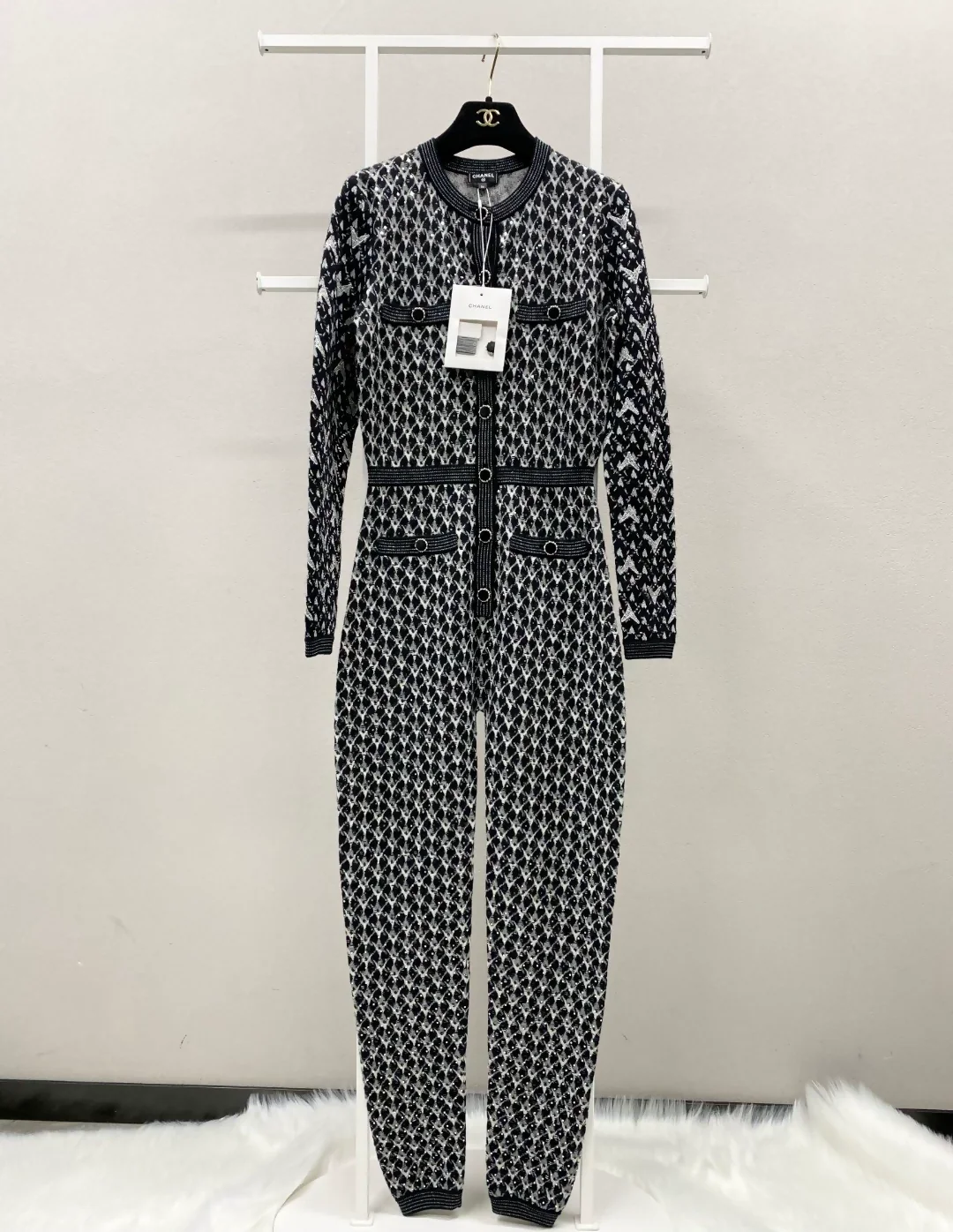 Chanel 21A black grey sequined jumpsuit