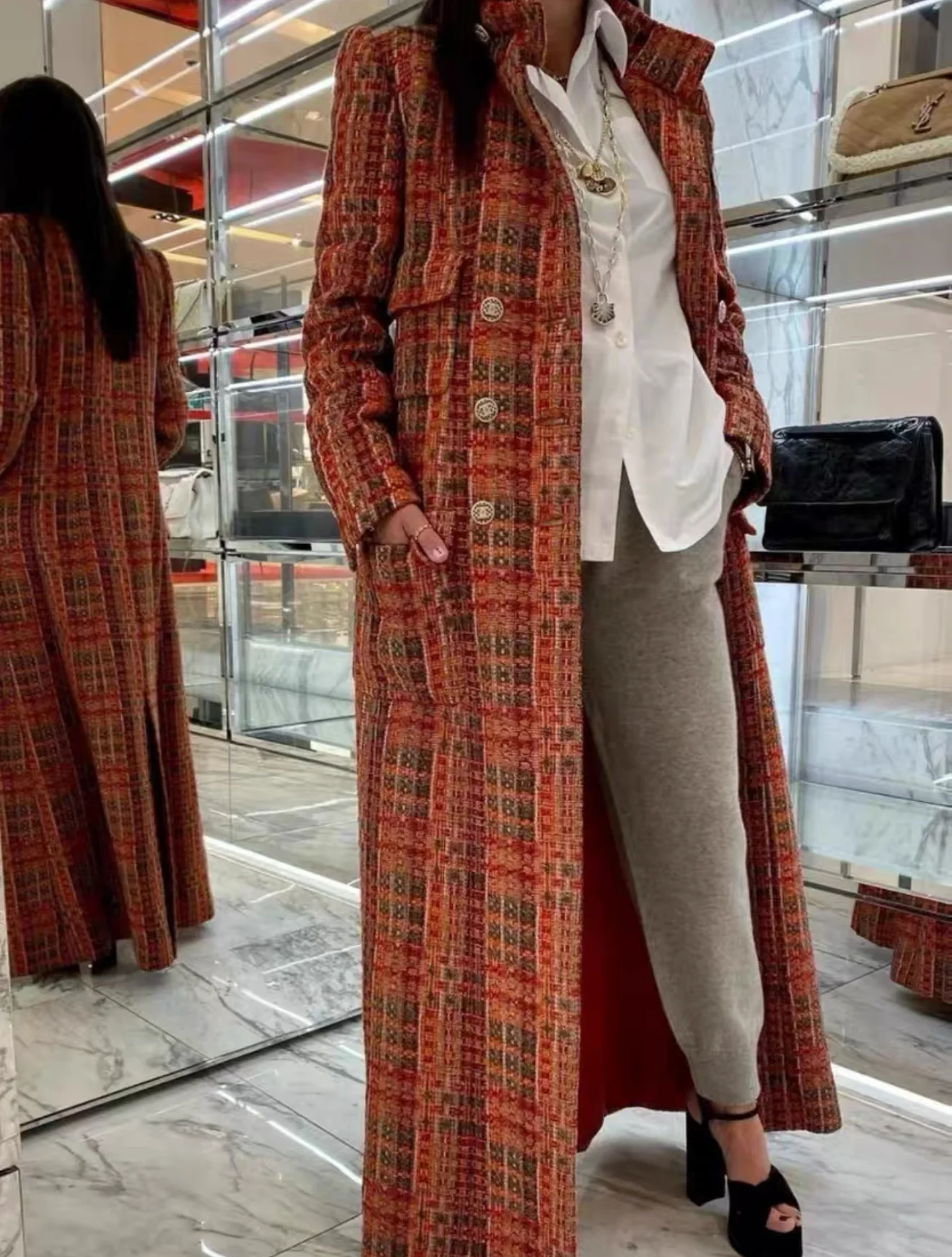Chanel 21A Red, Orange, Green & Black tweed coat - Image 2