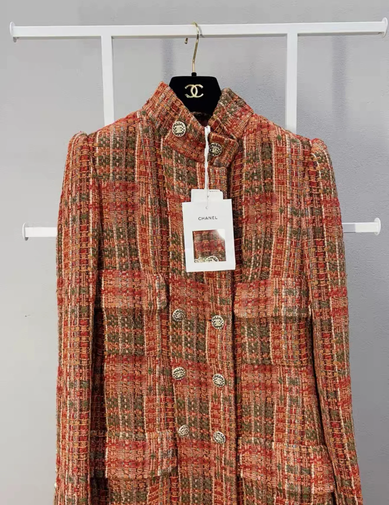 Chanel 21A Red, Orange, Green & Black tweed coat - Image 4