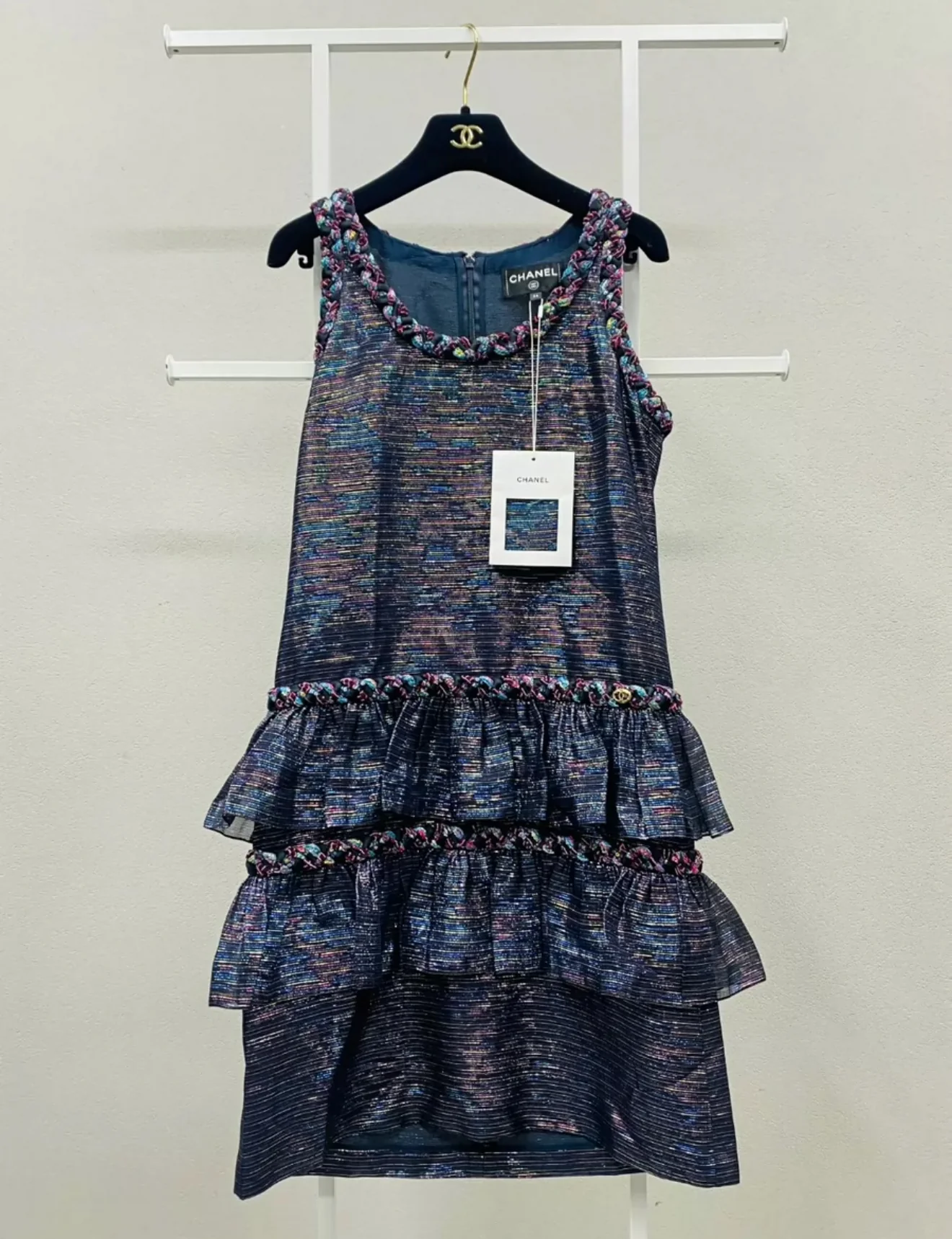 Chanel 21C Black & Multicolour Lame Muslin Dress