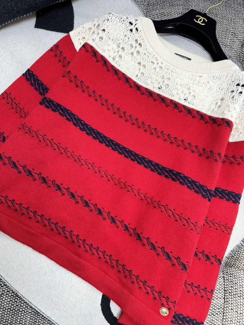 Chanel 21C Red Striped and White Cashmere Sweater - Image 2