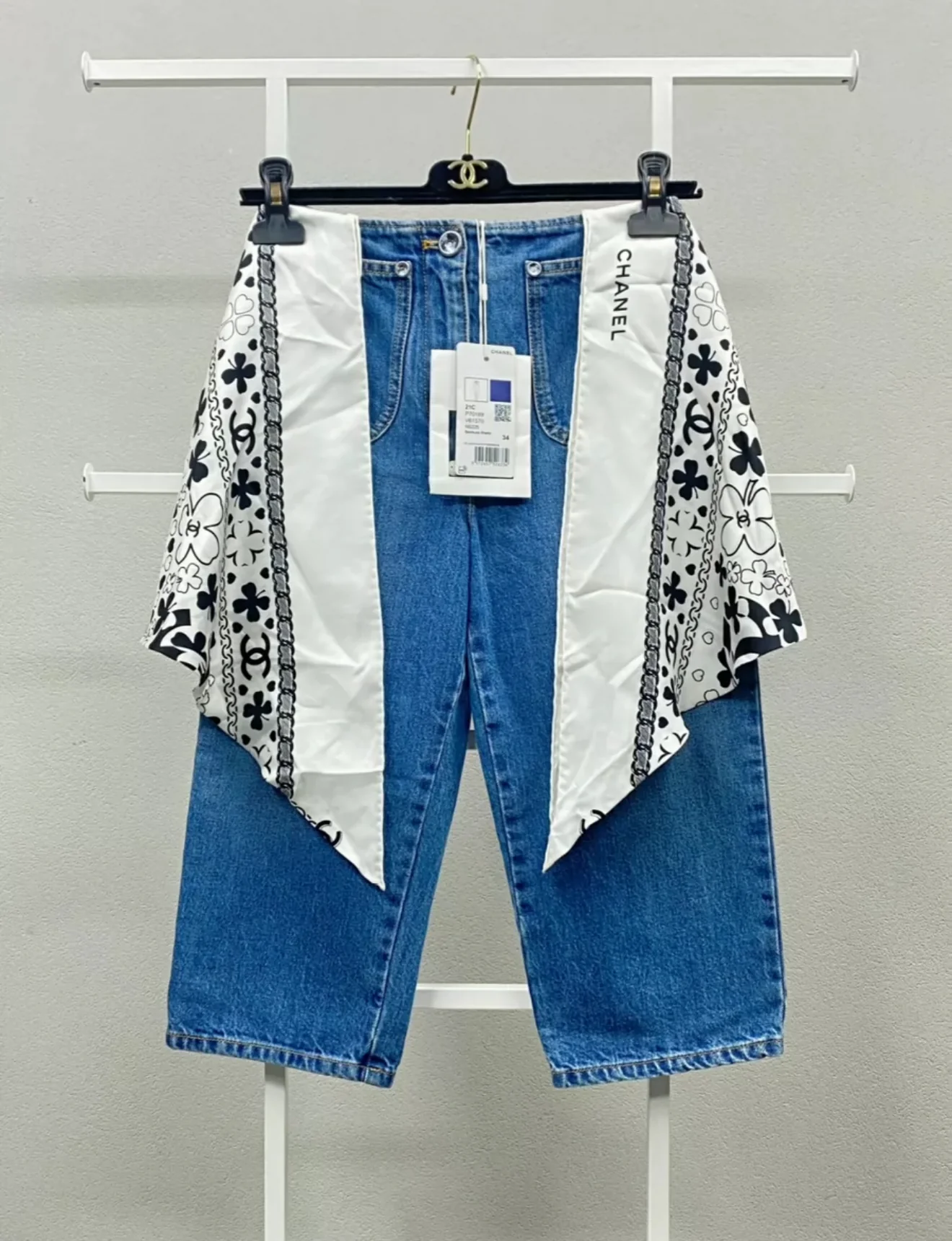 Chanel 21C denim shorts with detachable scarf